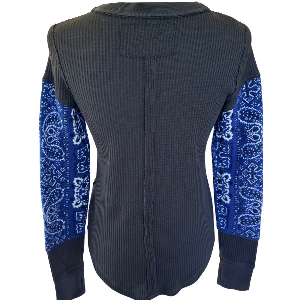 Free People We The Free Nikki Layering Top Bandana Sleeve Thermal Blue XS - Picture 4 of 11